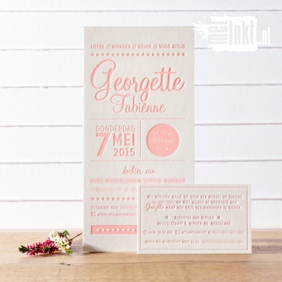 Letterpress geboortekaartje typografie strak Georgette
